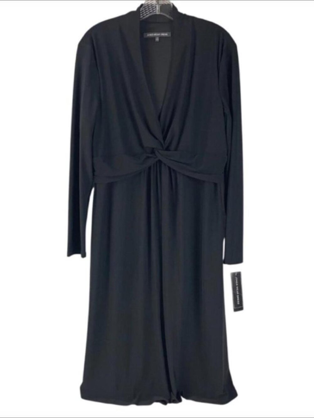 Jones New York V-Neck Twist Front Midi Dress Size 16 Black Long Sleeve NWT